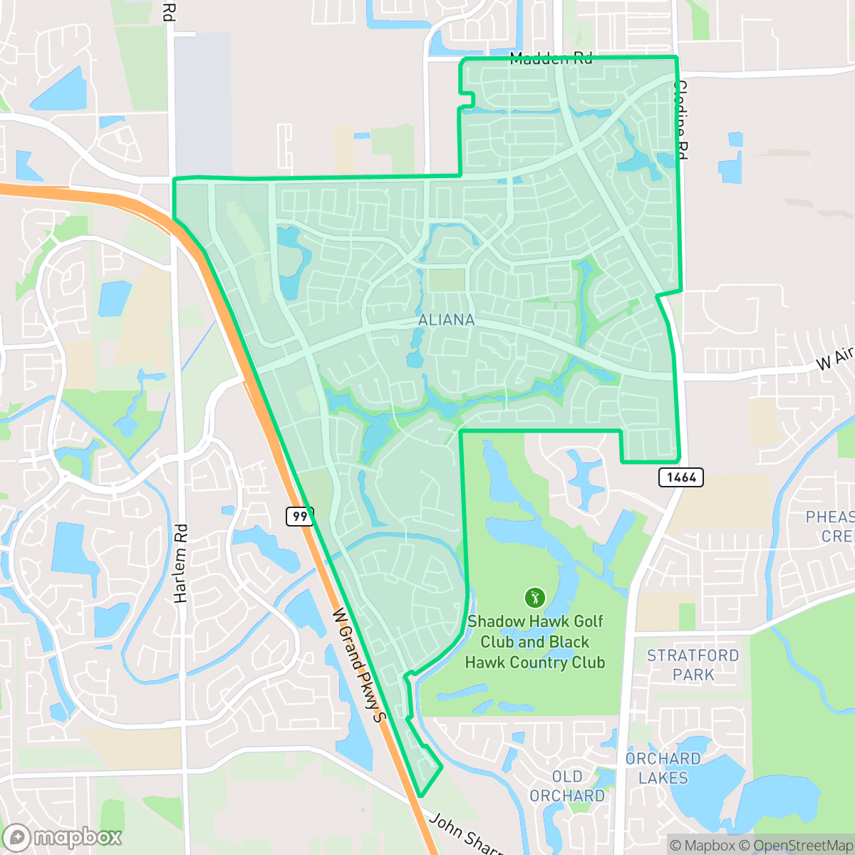 Map showing the location of Aliana, Houston, TX