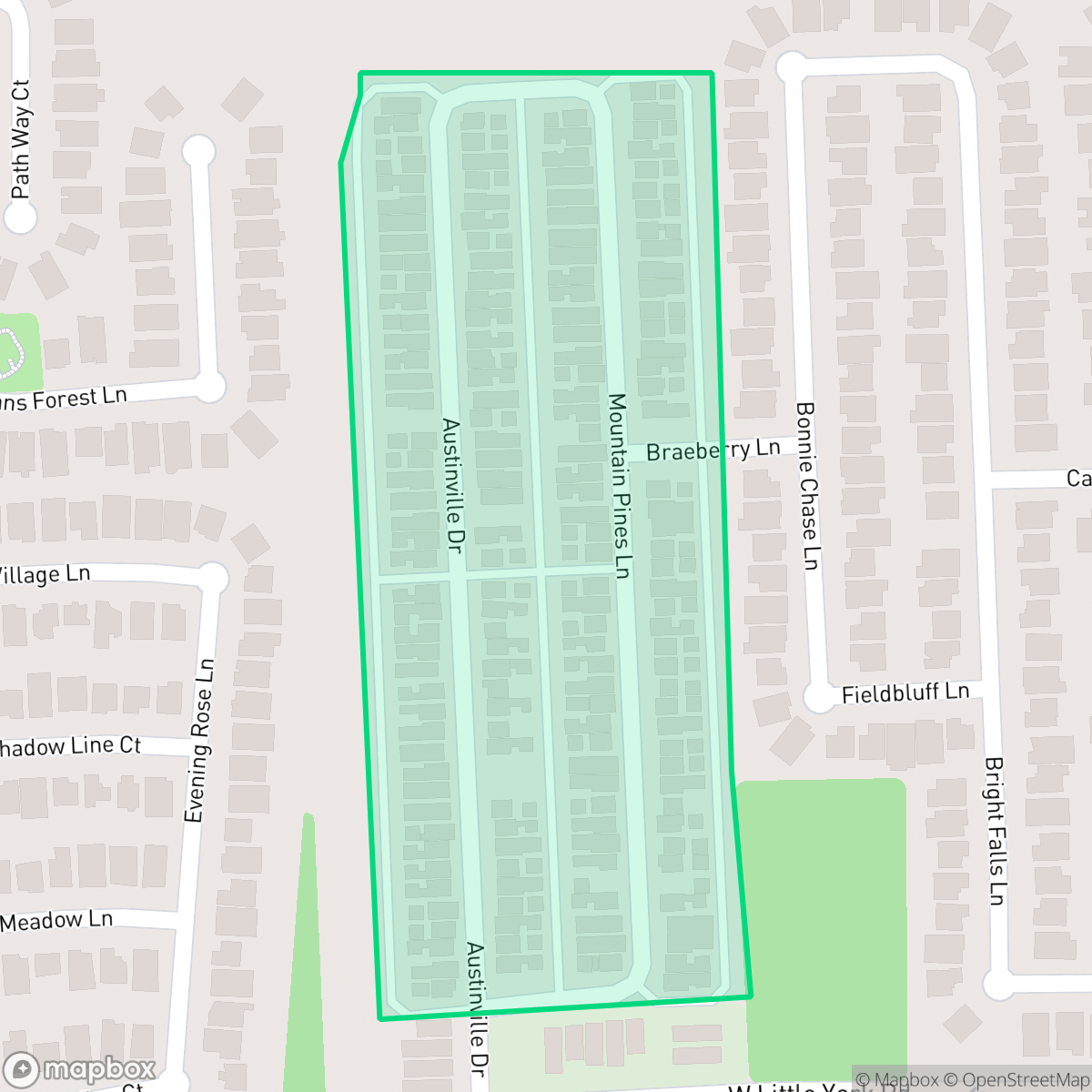 Map showing the location of Austinville, Houston, TX
