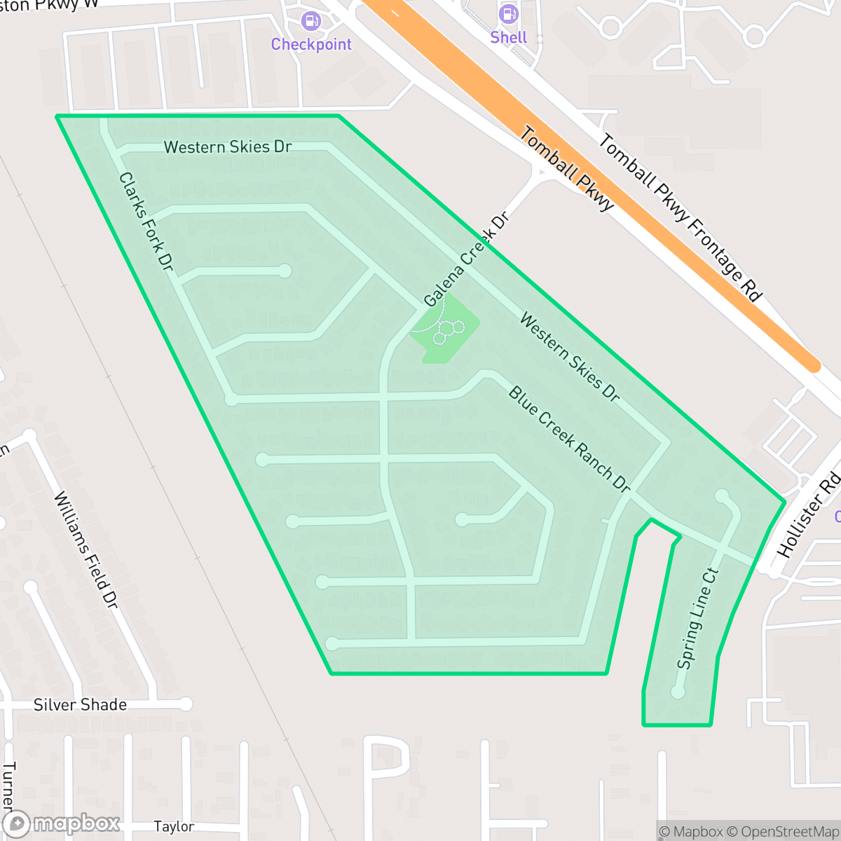 Map showing the location of Blue Creek Ranch, Houston, TX