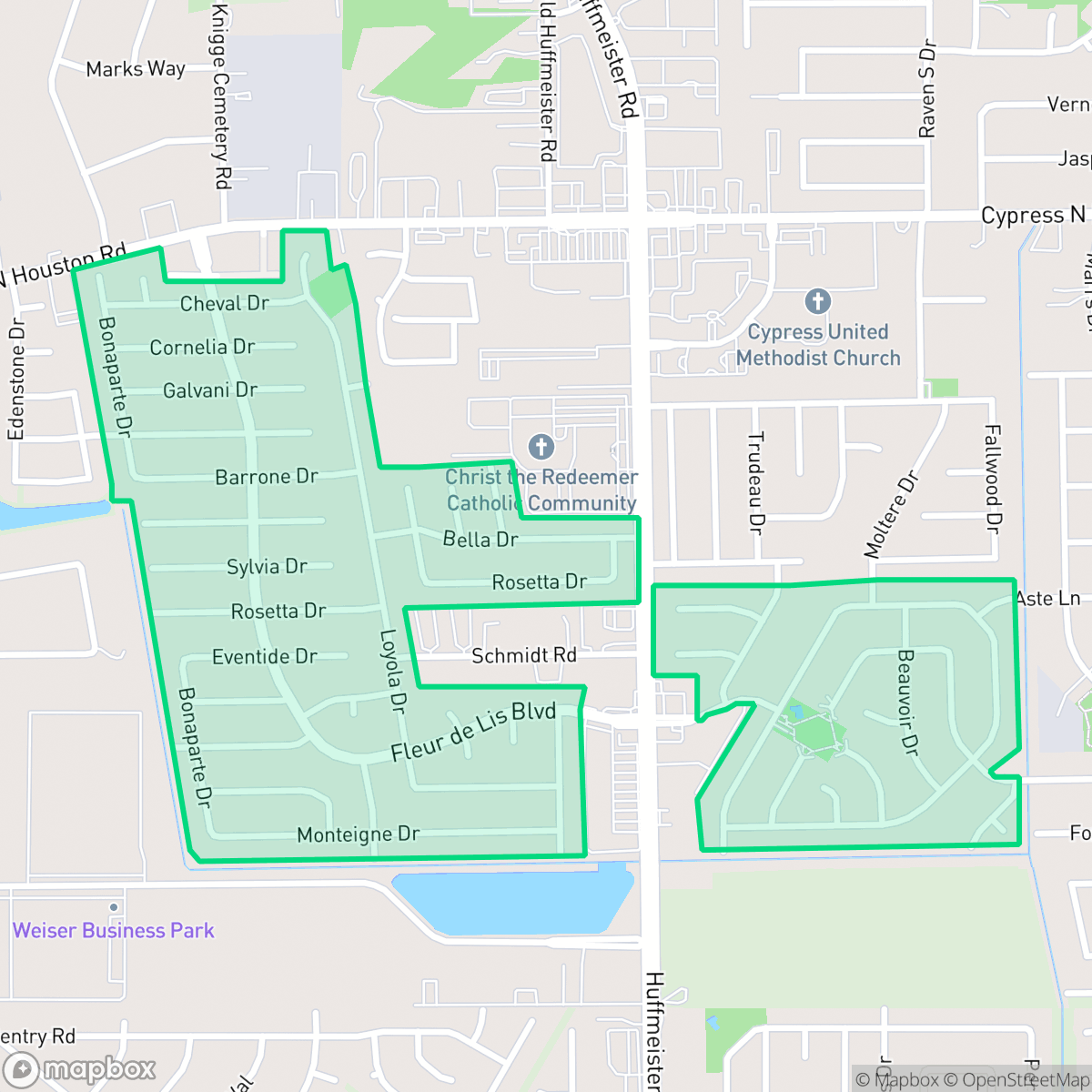 Map showing the location of Bonaire, Houston, TX