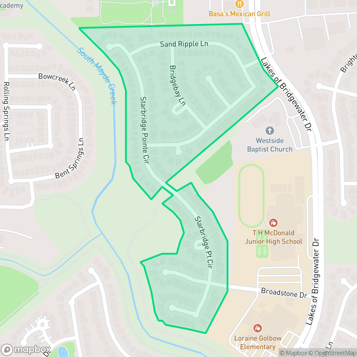 Map showing the location of Bridgewater Pointe, Houston, TX
