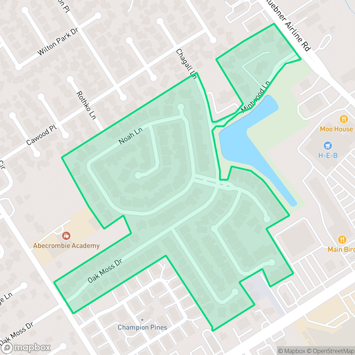 Map showing the location of Champion Woods Estates, Houston, TX
