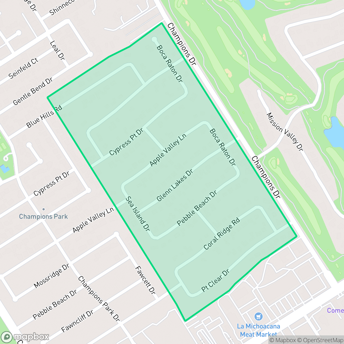 Map showing the location of Champions West, Houston, TX