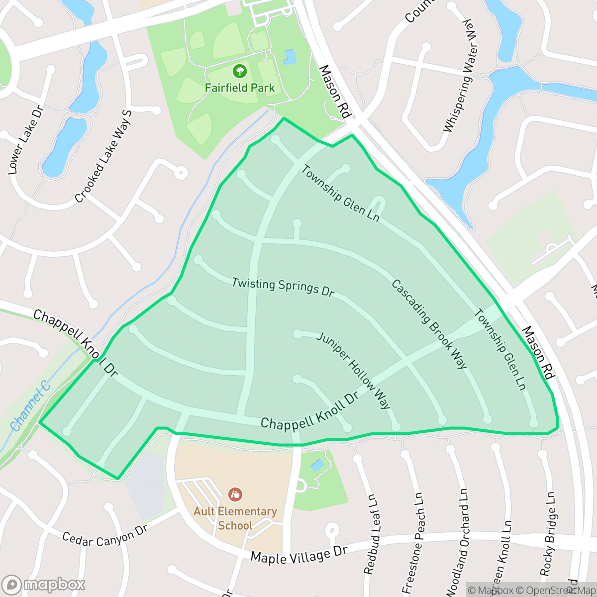 Map showing the location of Chappell Ridge, Houston, TX