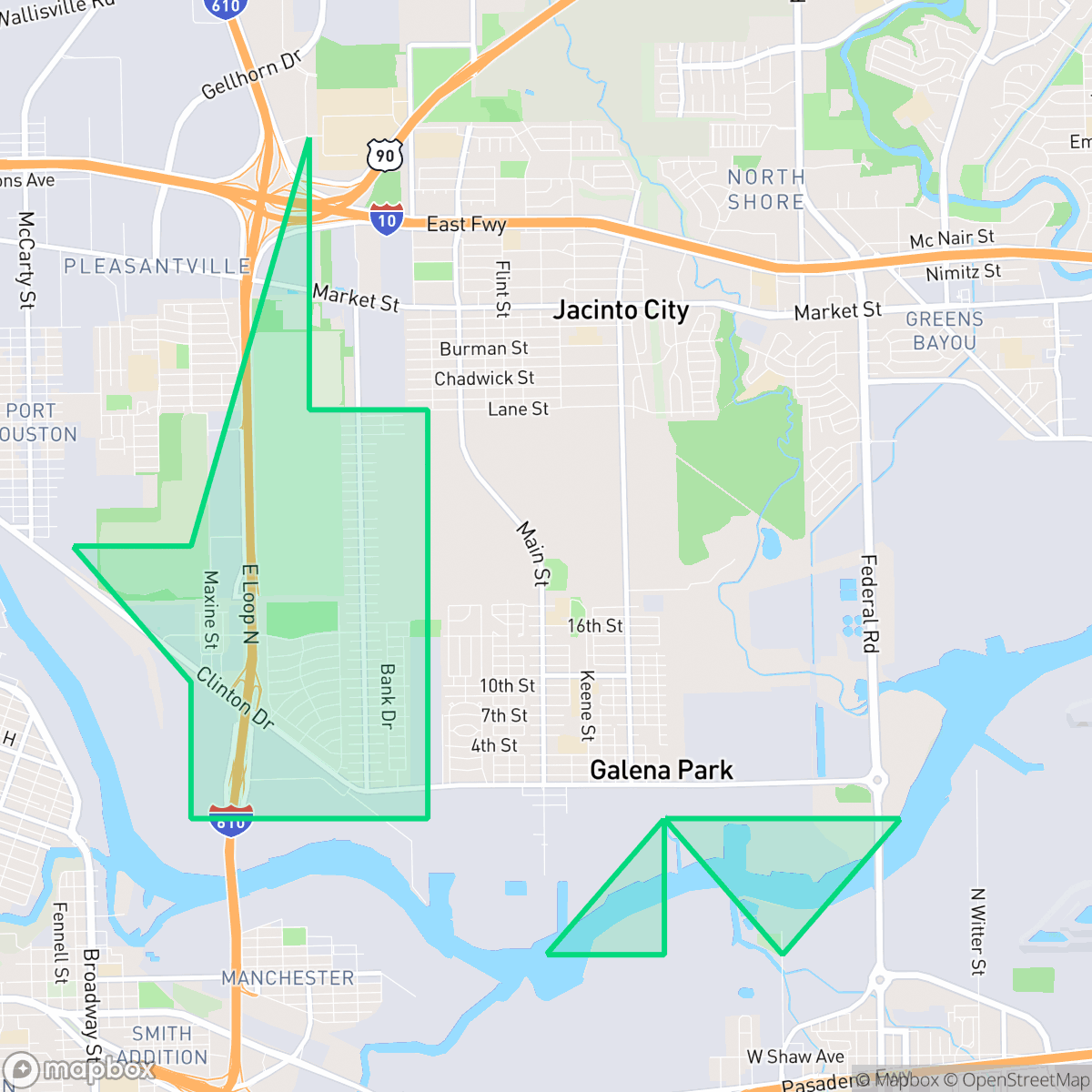 Map showing the location of Clinton Park Tri-Community, Houston, TX