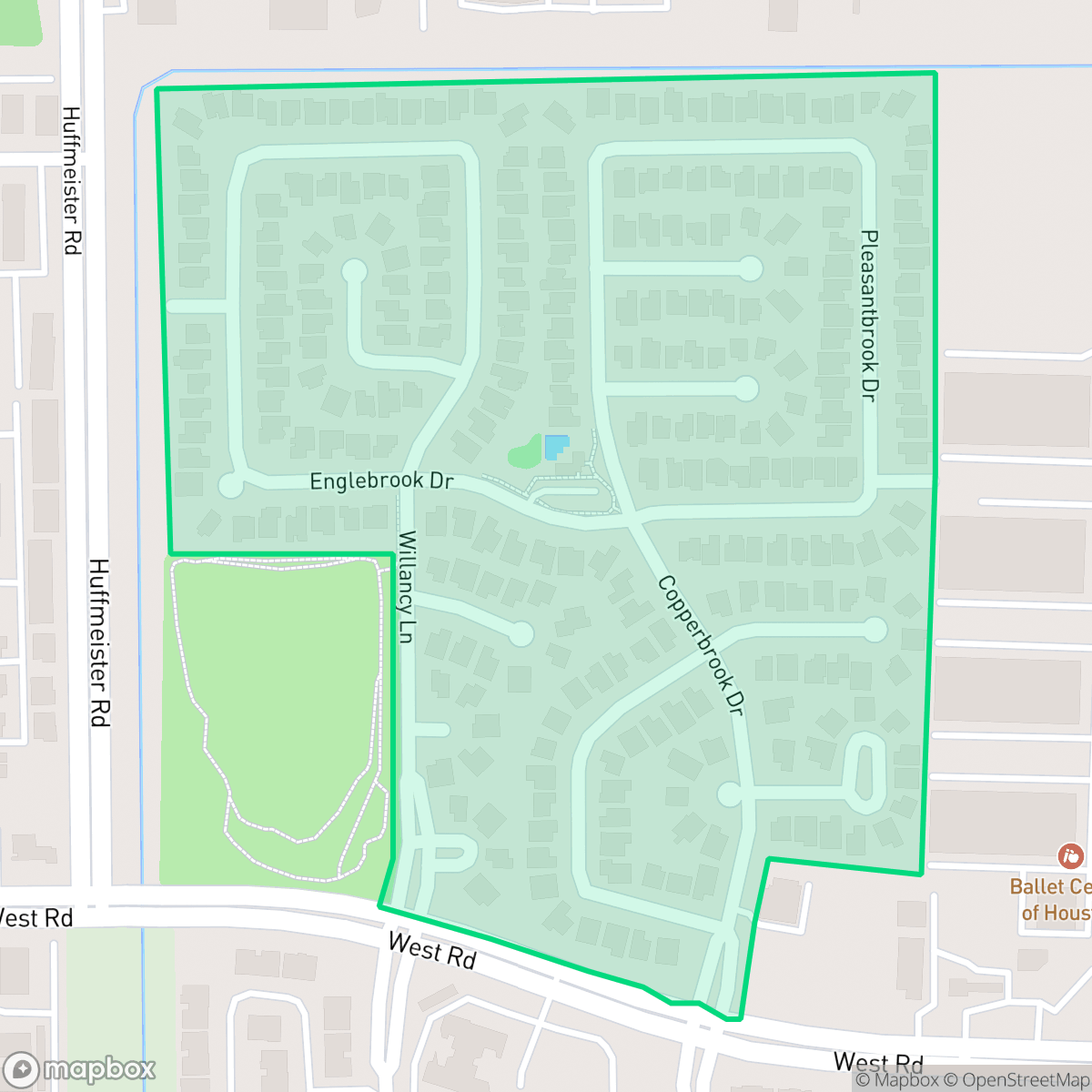 Map showing the location of Copperbrook, Houston, TX