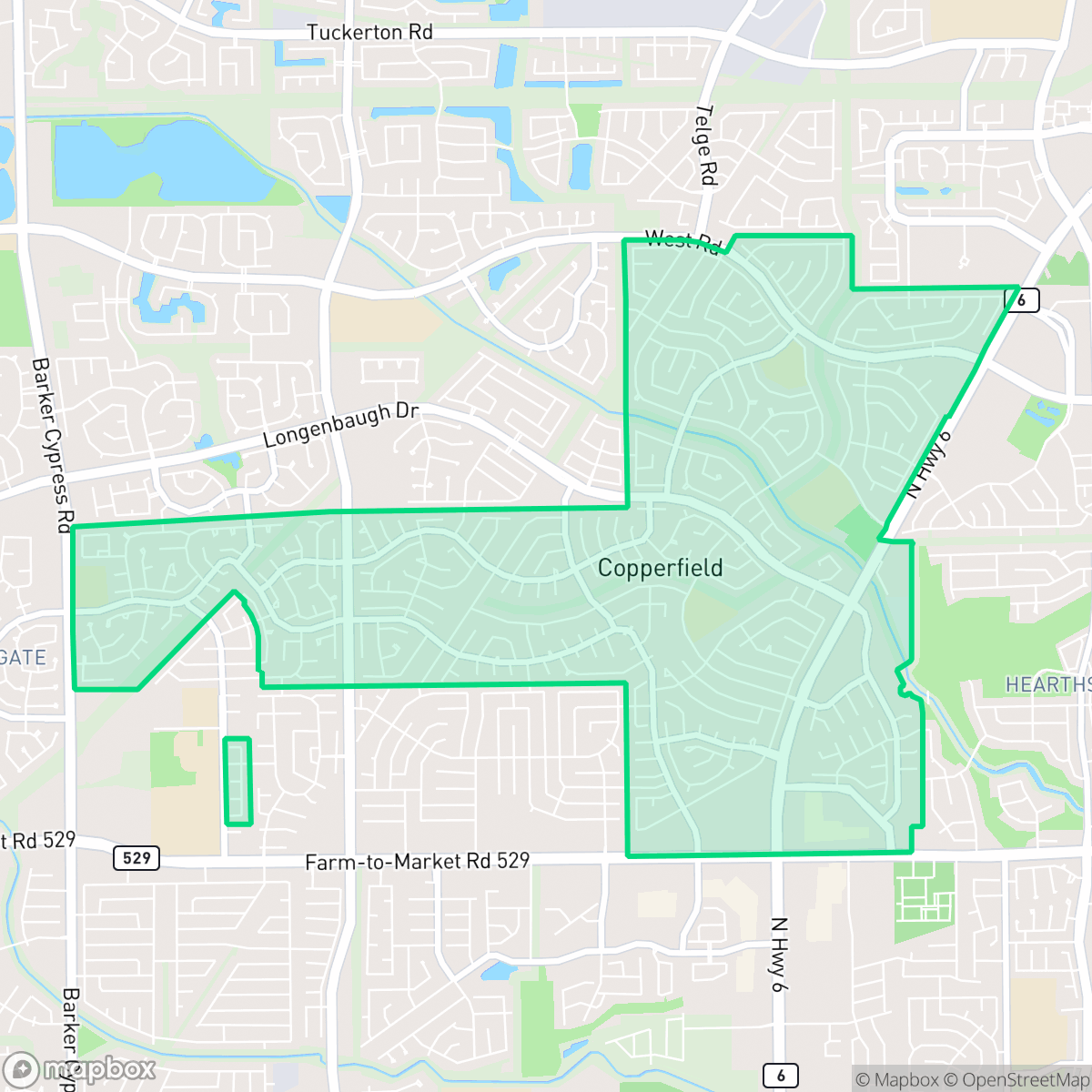 Map showing the location of Copperfield, Houston, TX