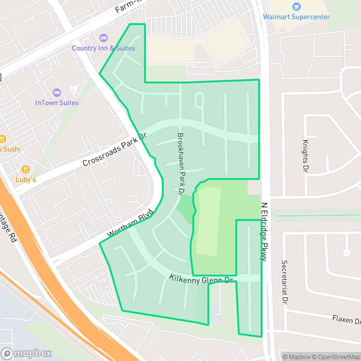 Map showing the location of Crossroads Park, Houston, TX