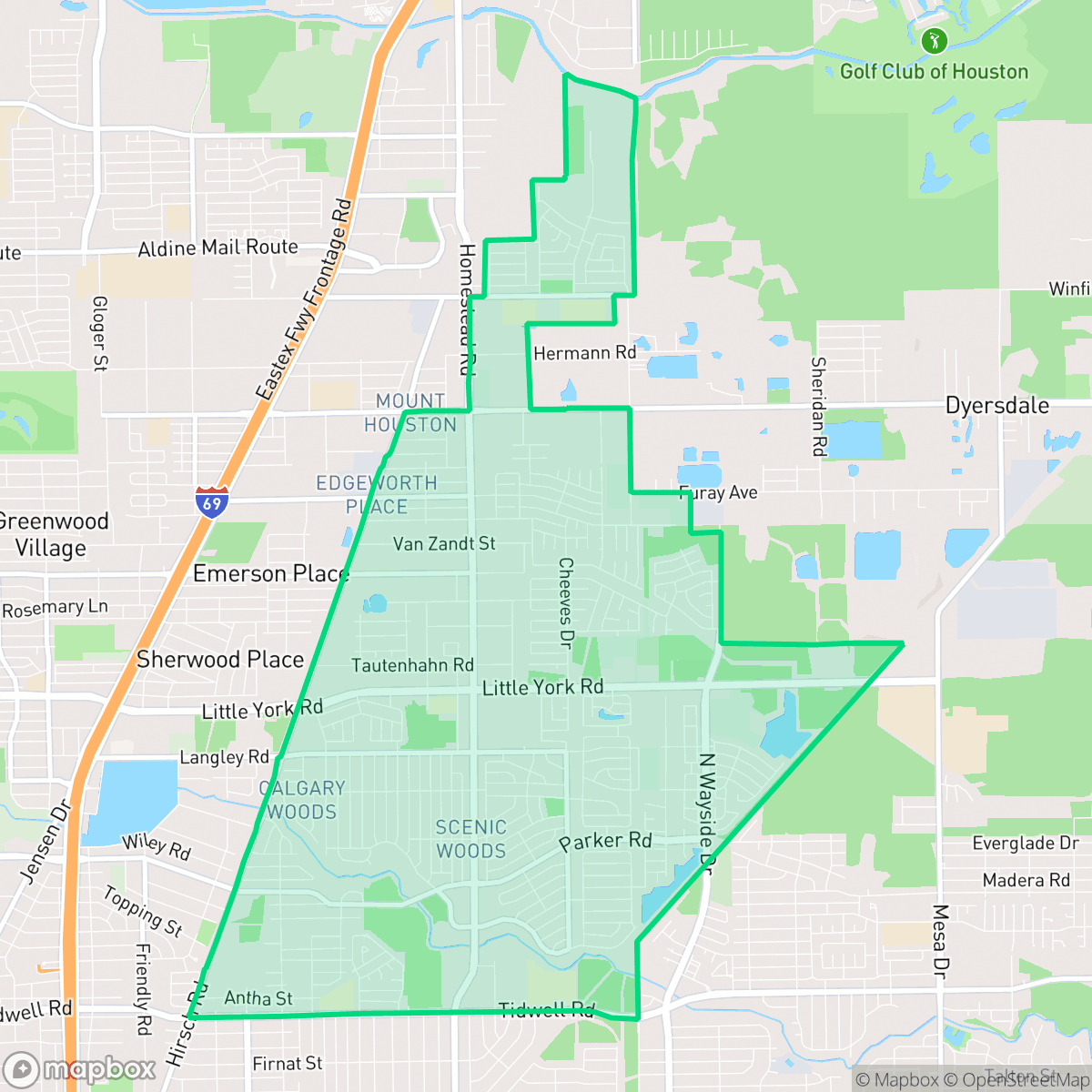 Map showing the location of East Little York - Homestead, Houston, TX