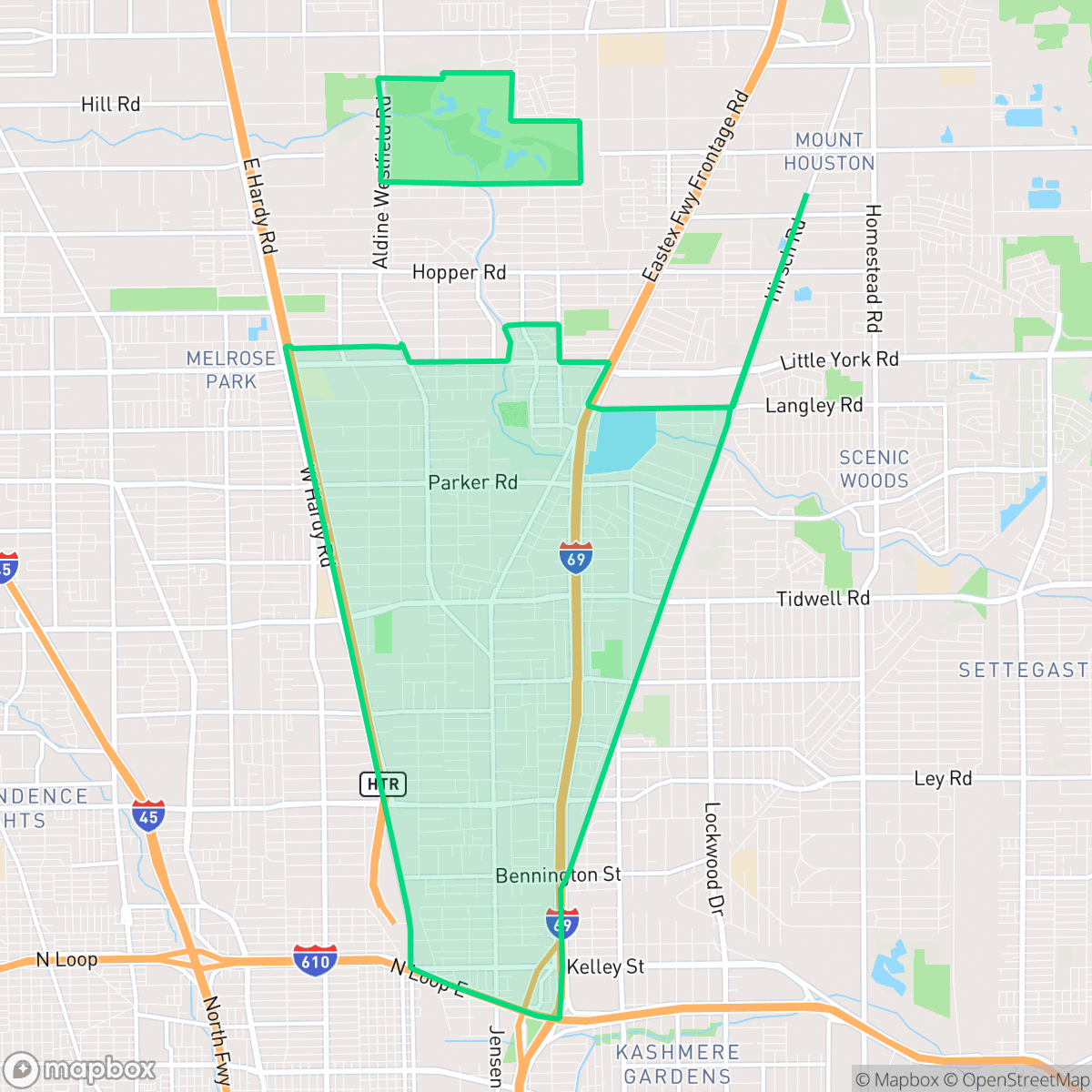 Map showing the location of Eastex - Jensen Area, Houston, TX