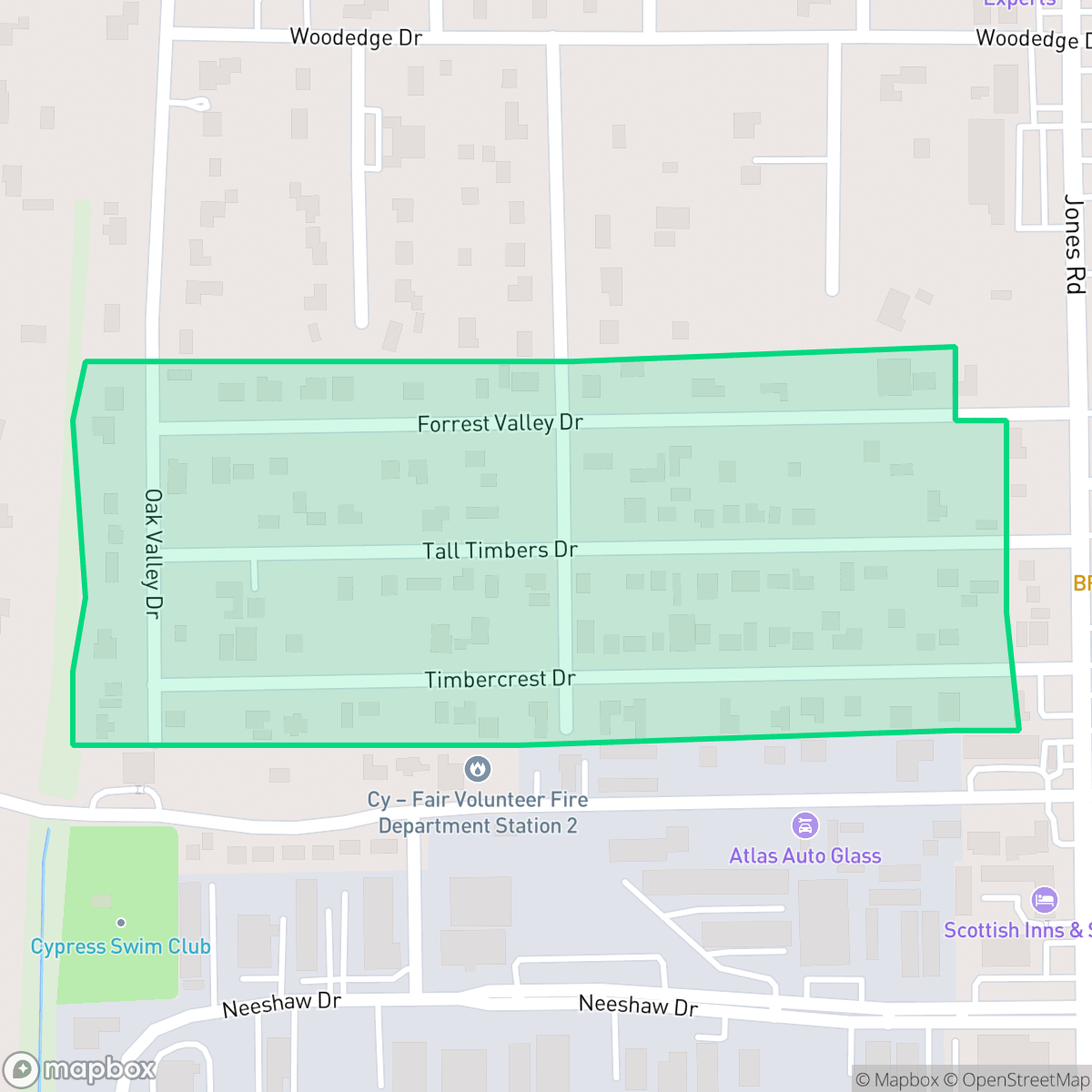 Map showing the location of Evergreen Woods, Houston, TX