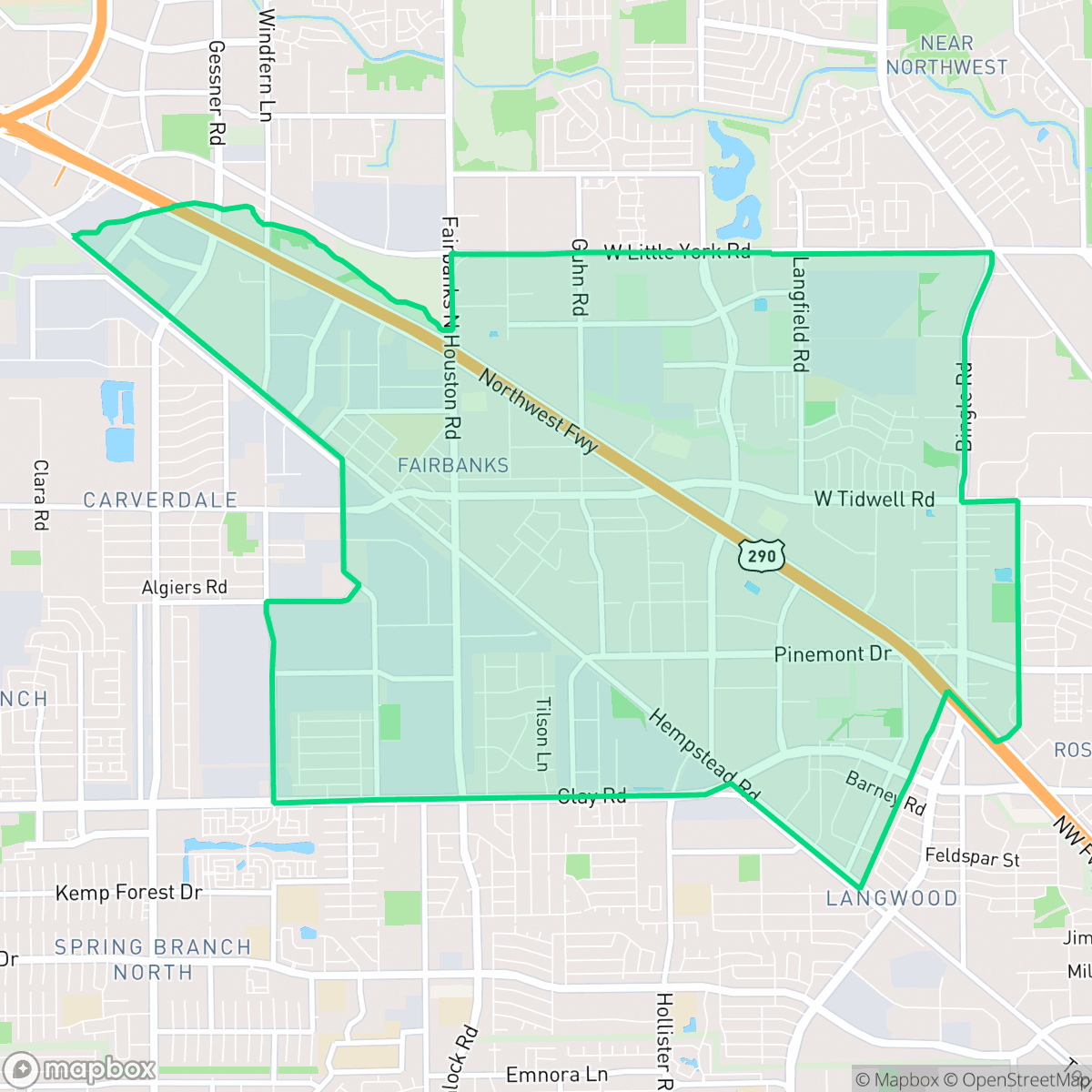 Map showing the location of Fairbanks - Northwest Crossing, Houston, TX