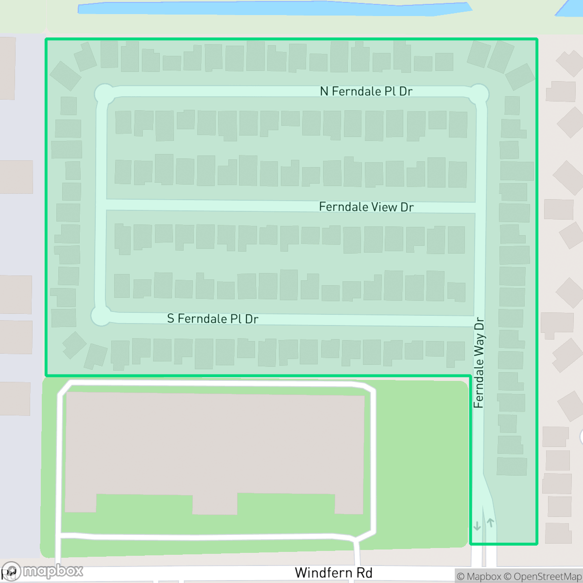 Map showing the location of Ferndale Estates, Houston, TX