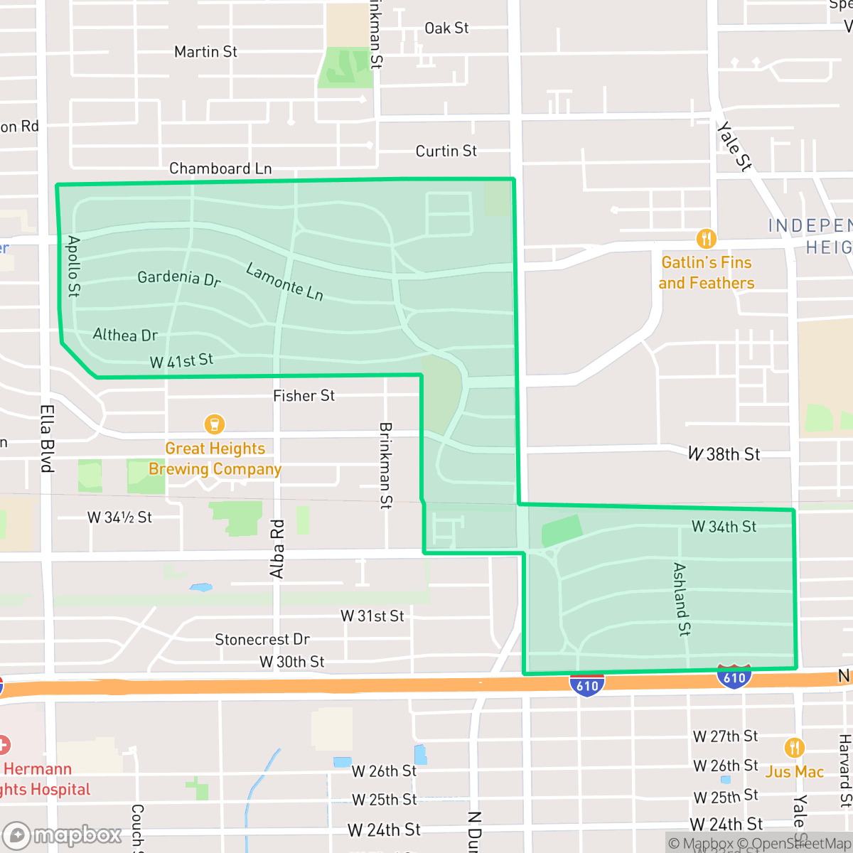 Map showing the location of Garden Oaks, Houston, TX