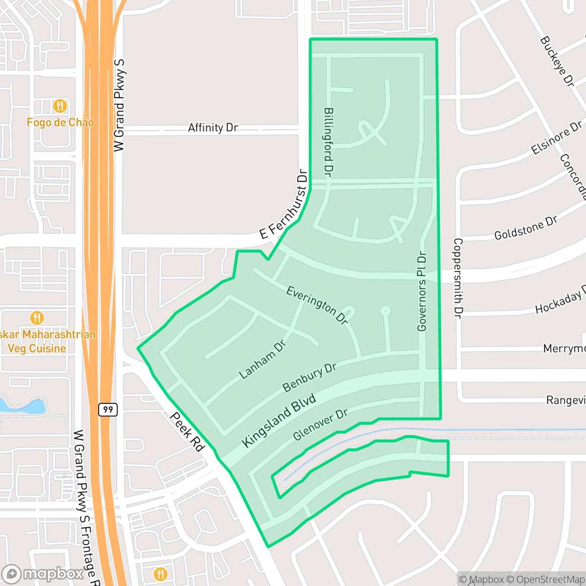 Map showing the location of Governor's Place, Houston, TX