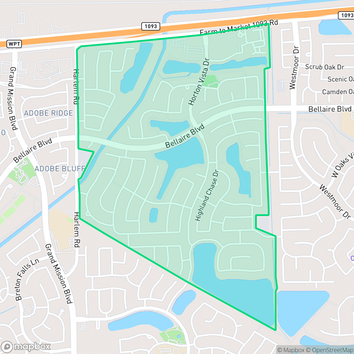 Map showing the location of Grand Mission, Houston, TX