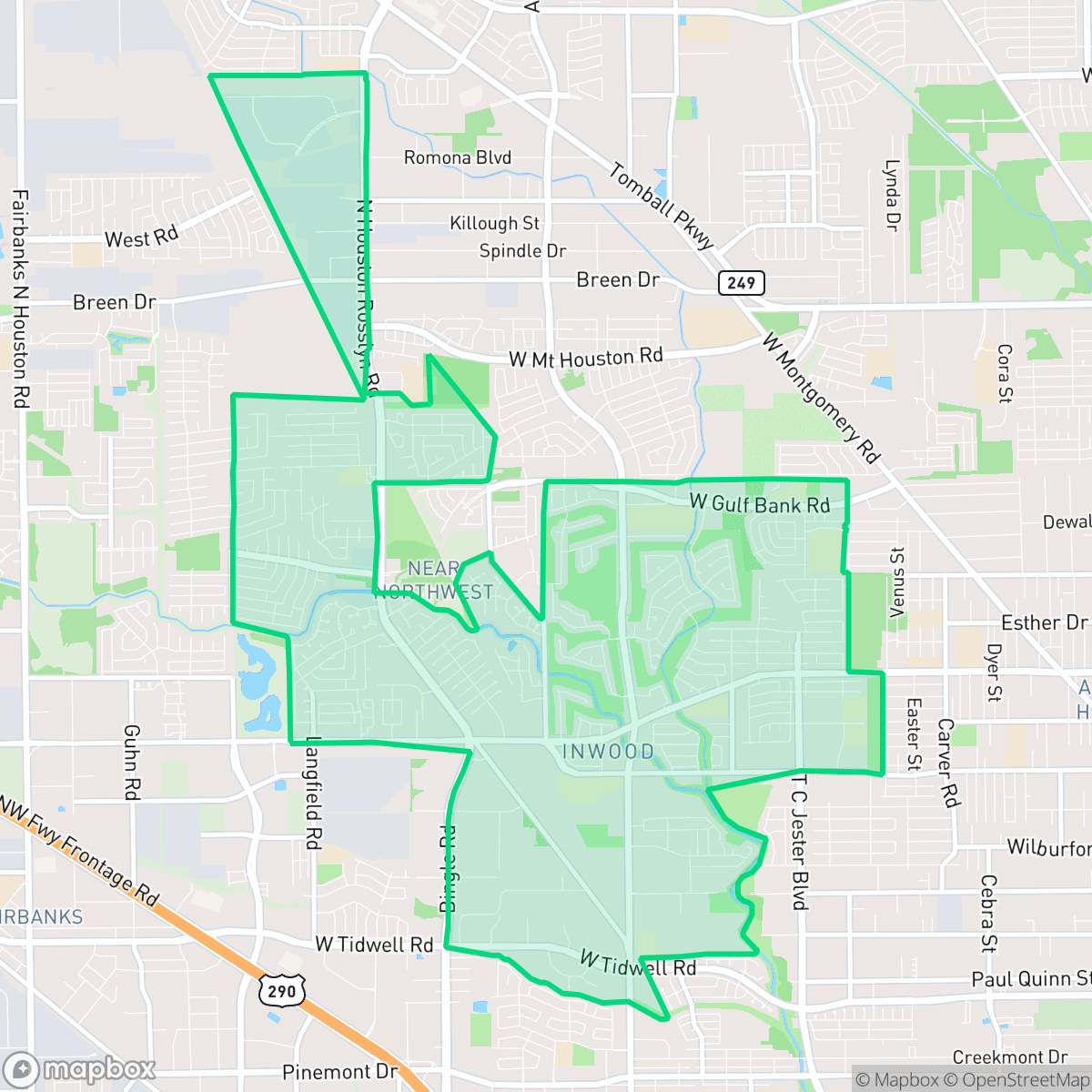 Map showing the location of Greater Inwood, Houston, TX