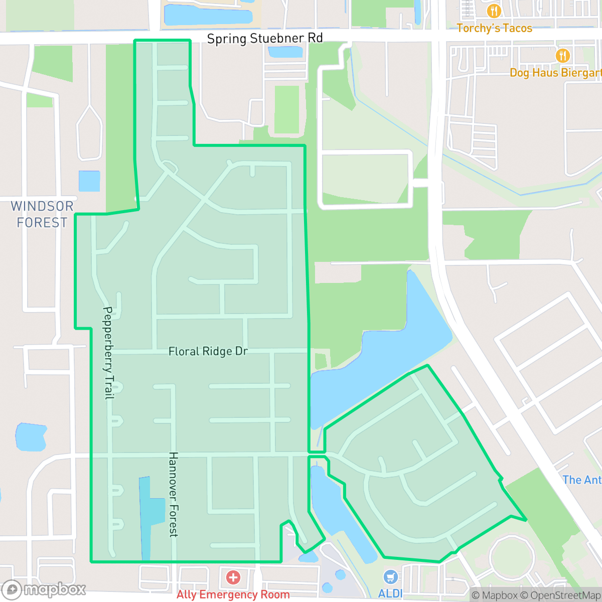 Map showing the location of Hannover Village, Houston, TX