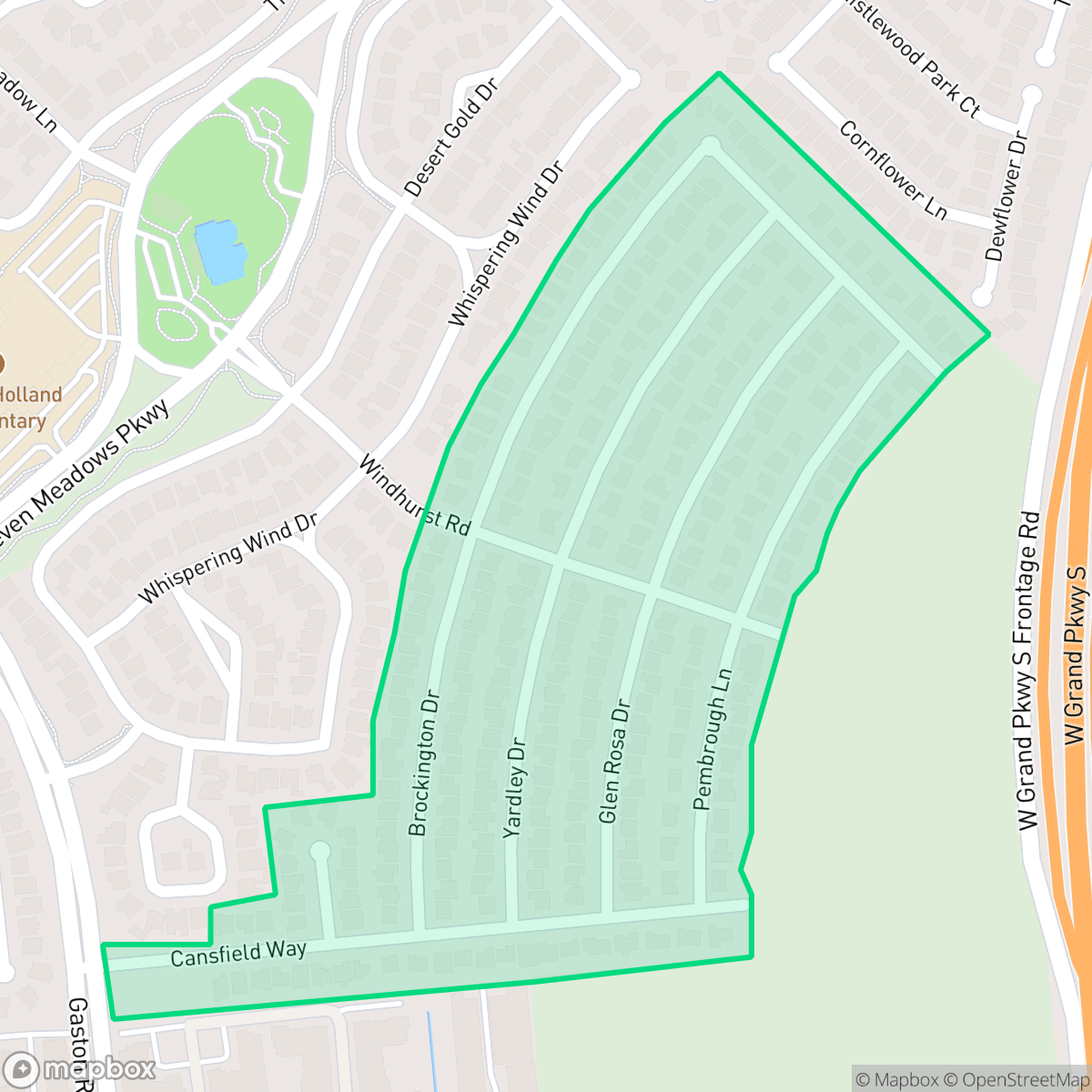 Map showing the location of Hickory Creek, Houston, TX