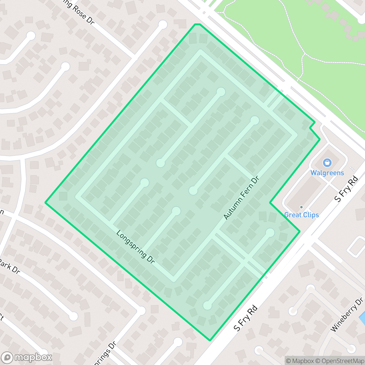 Map showing the location of Highland Trails, Houston, TX