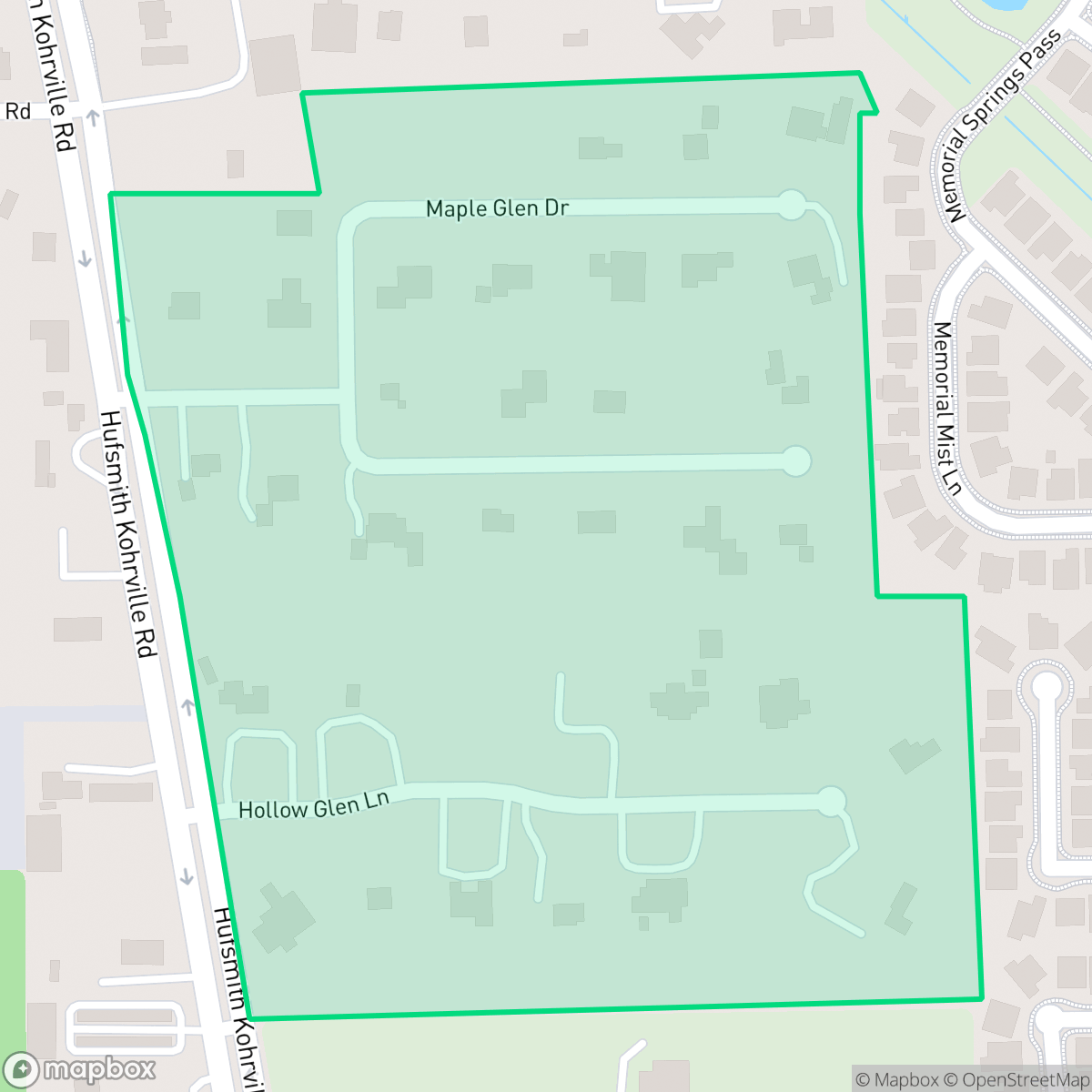 Map showing the location of Hollow Glen, Houston, TX