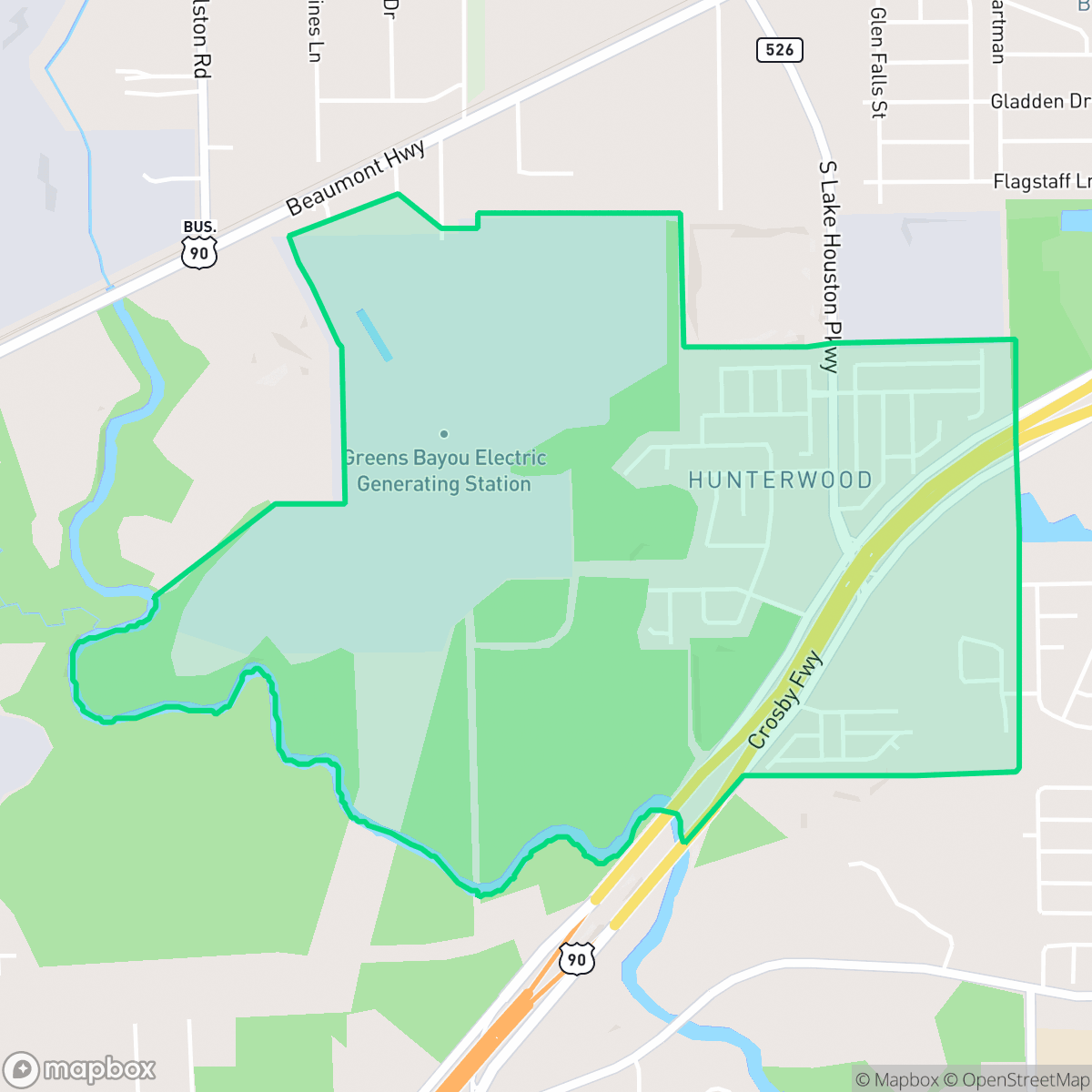 Map showing the location of Hunterwood, Houston, TX