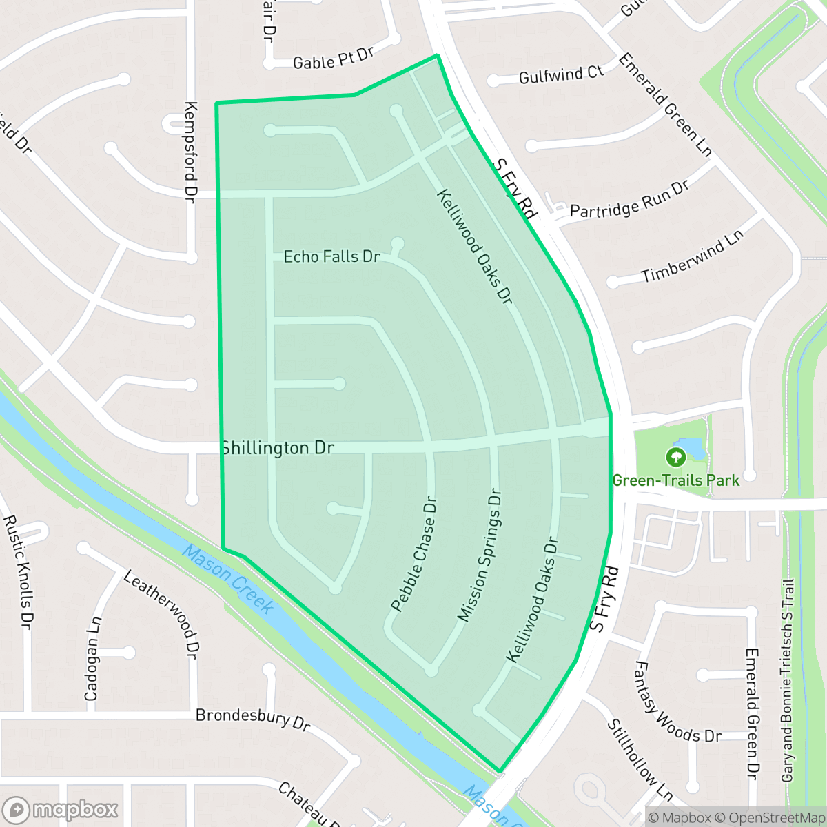 Map showing the location of Kelliwood, Houston, TX