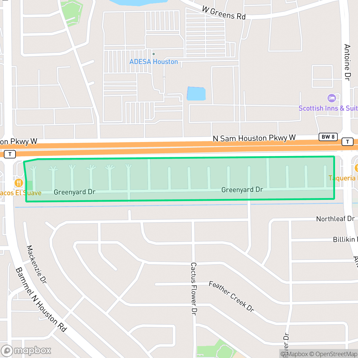 Map showing the location of Lincoln Green South, Houston, TX
