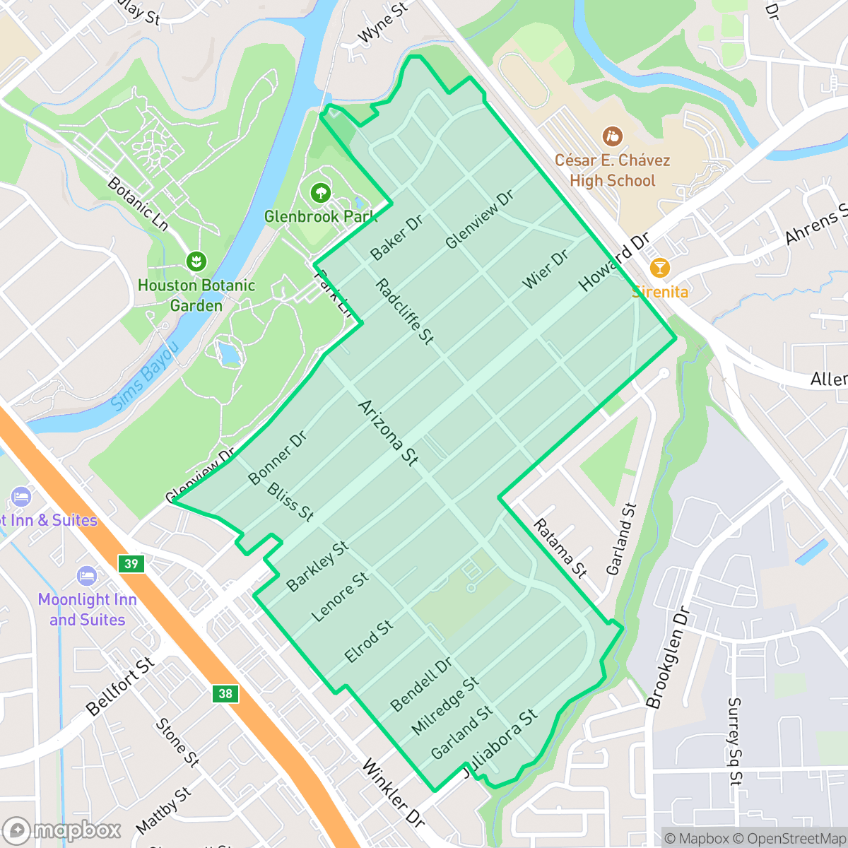 Map showing the location of Meadowbrook, Houston, TX