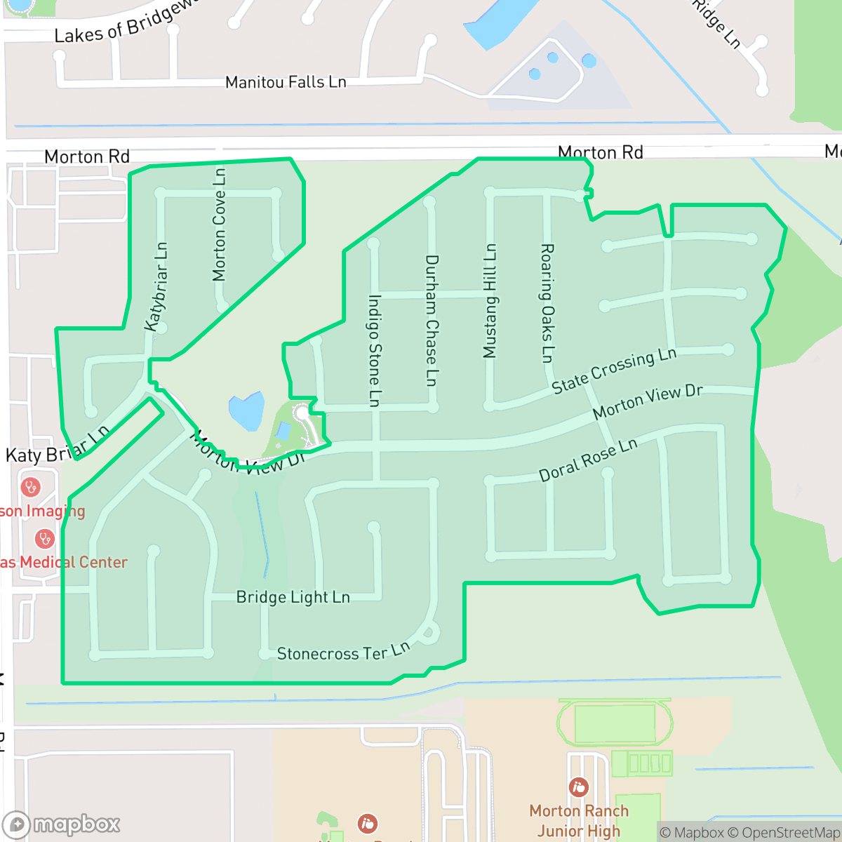 Map showing the location of Morton Ranch, Houston, TX