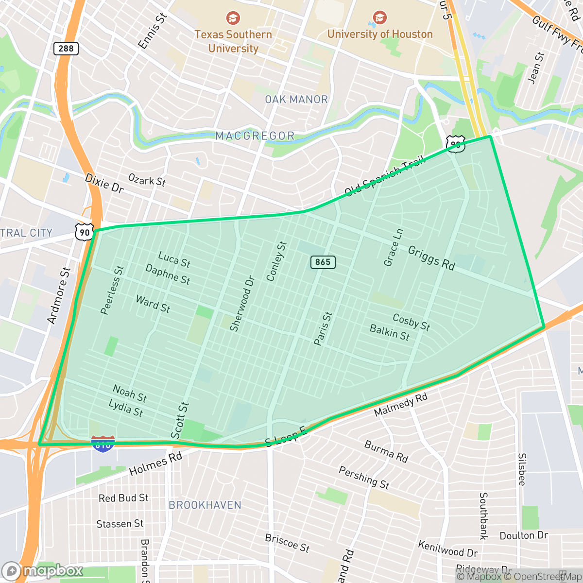 Map showing the location of Ost - South Union, Houston, TX