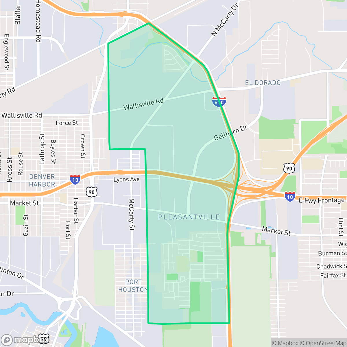 Map showing the location of Pleasantville Area, Houston, TX