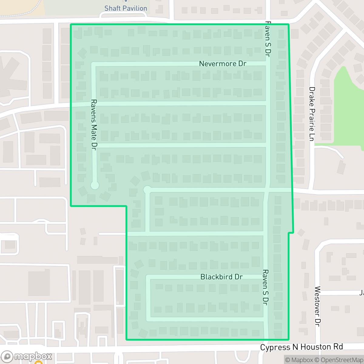 Map showing the location of Ravensway South, Houston, TX