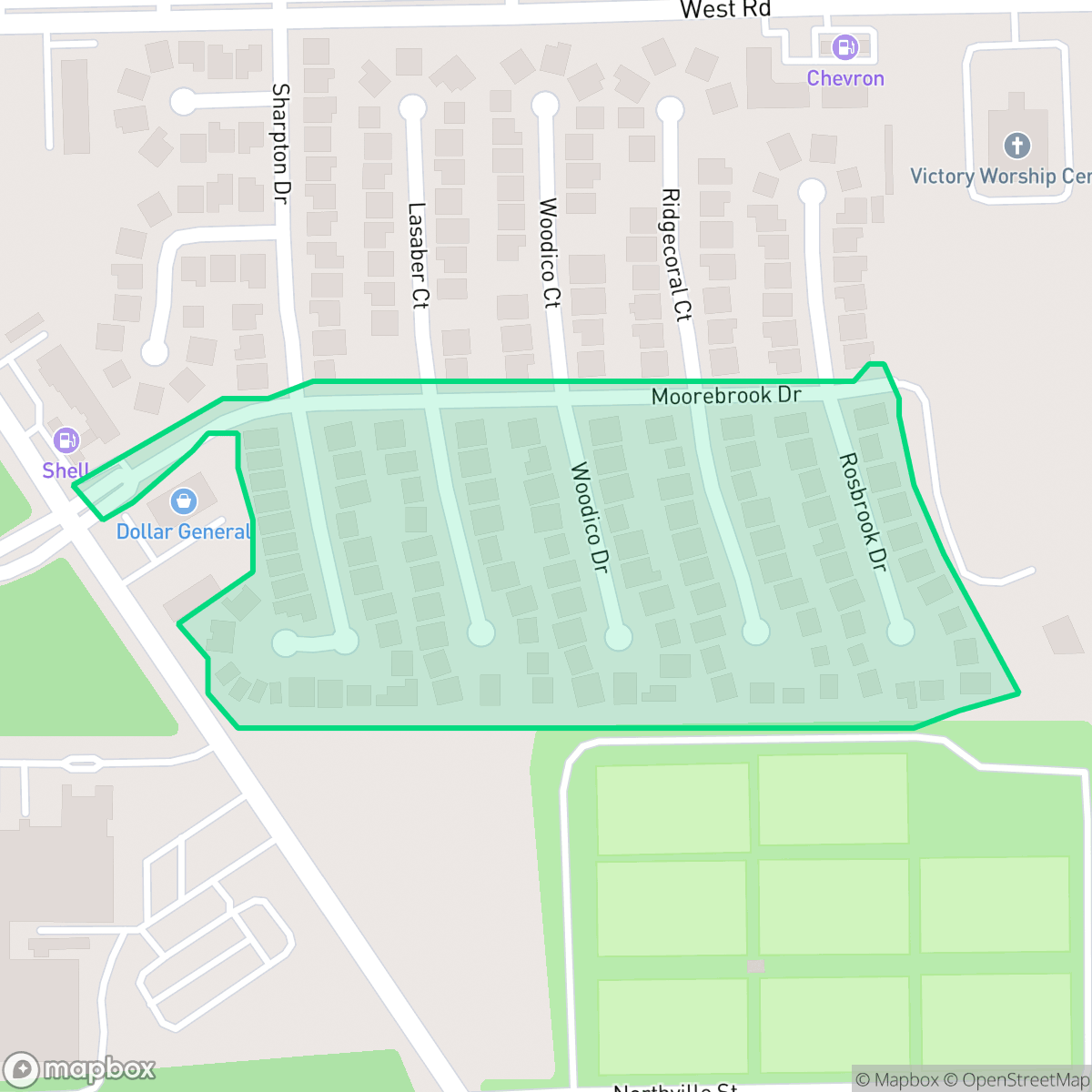 Map showing the location of Ridgepoint, Houston, TX