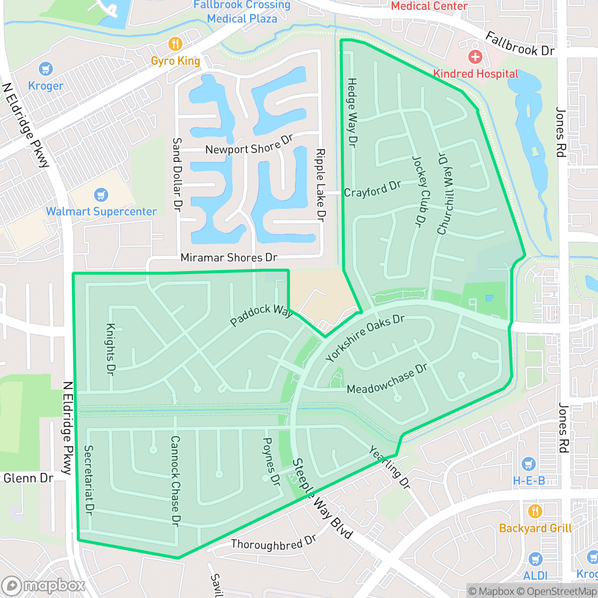 Map showing the location of Steeplechase, Houston, TX