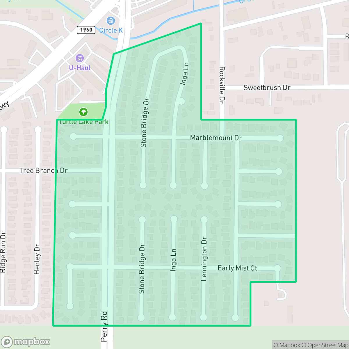 Map showing the location of Turtle Lake, Houston, TX