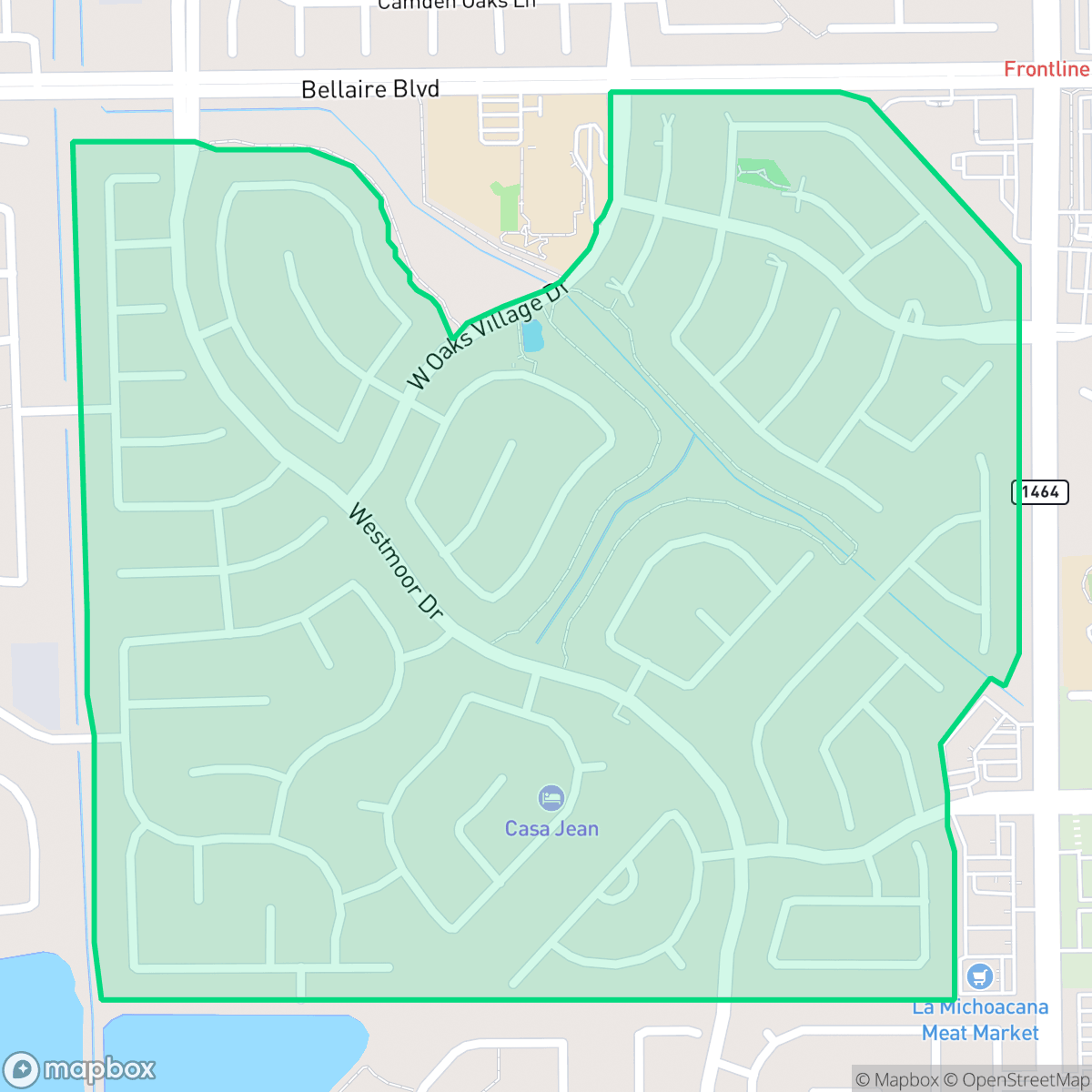 Map showing the location of Twin Oaks Village, Houston, TX