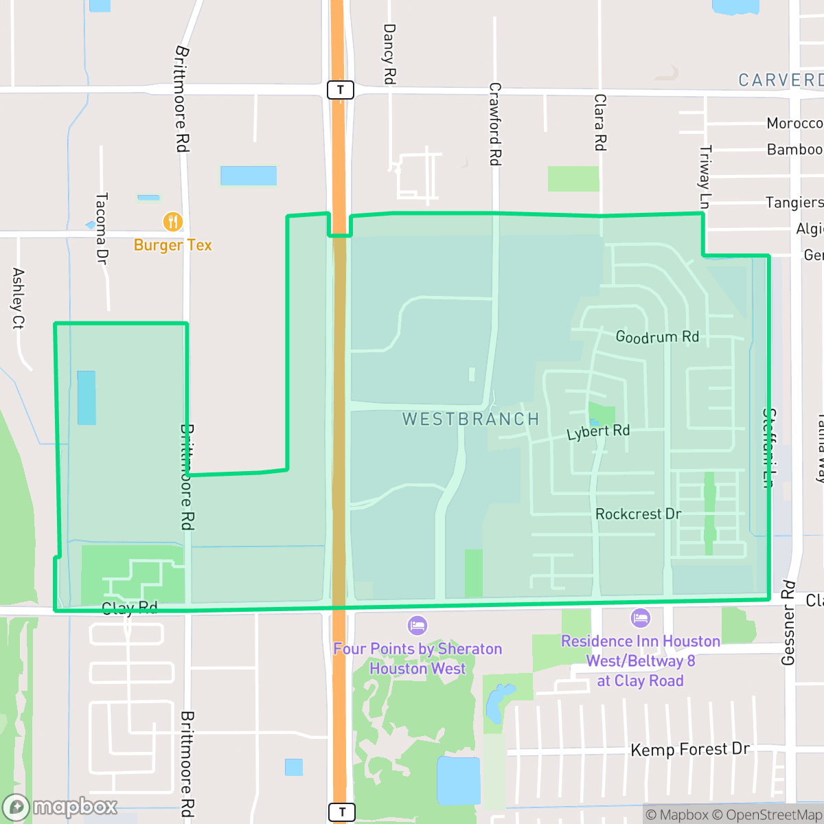 Map showing the location of Westbranch, Houston, TX