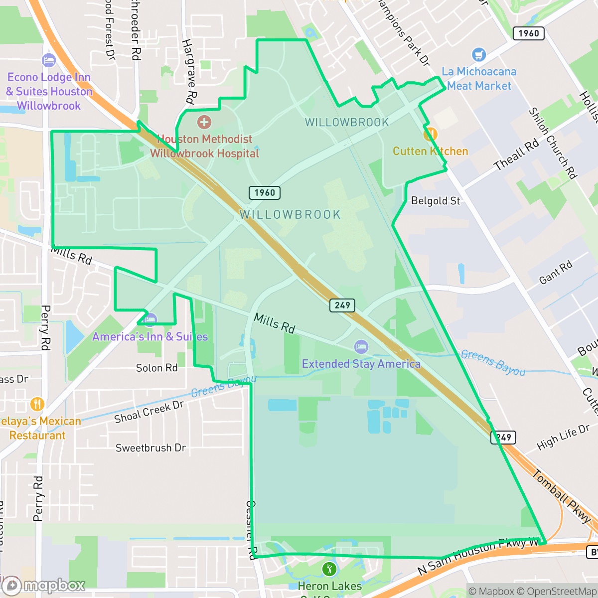 Map showing the location of Willowbrook, Houston, TX