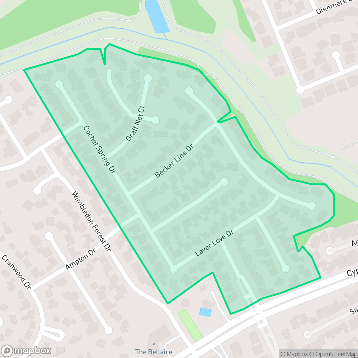 Map showing the location of Wimbledon Champions, Houston, TX