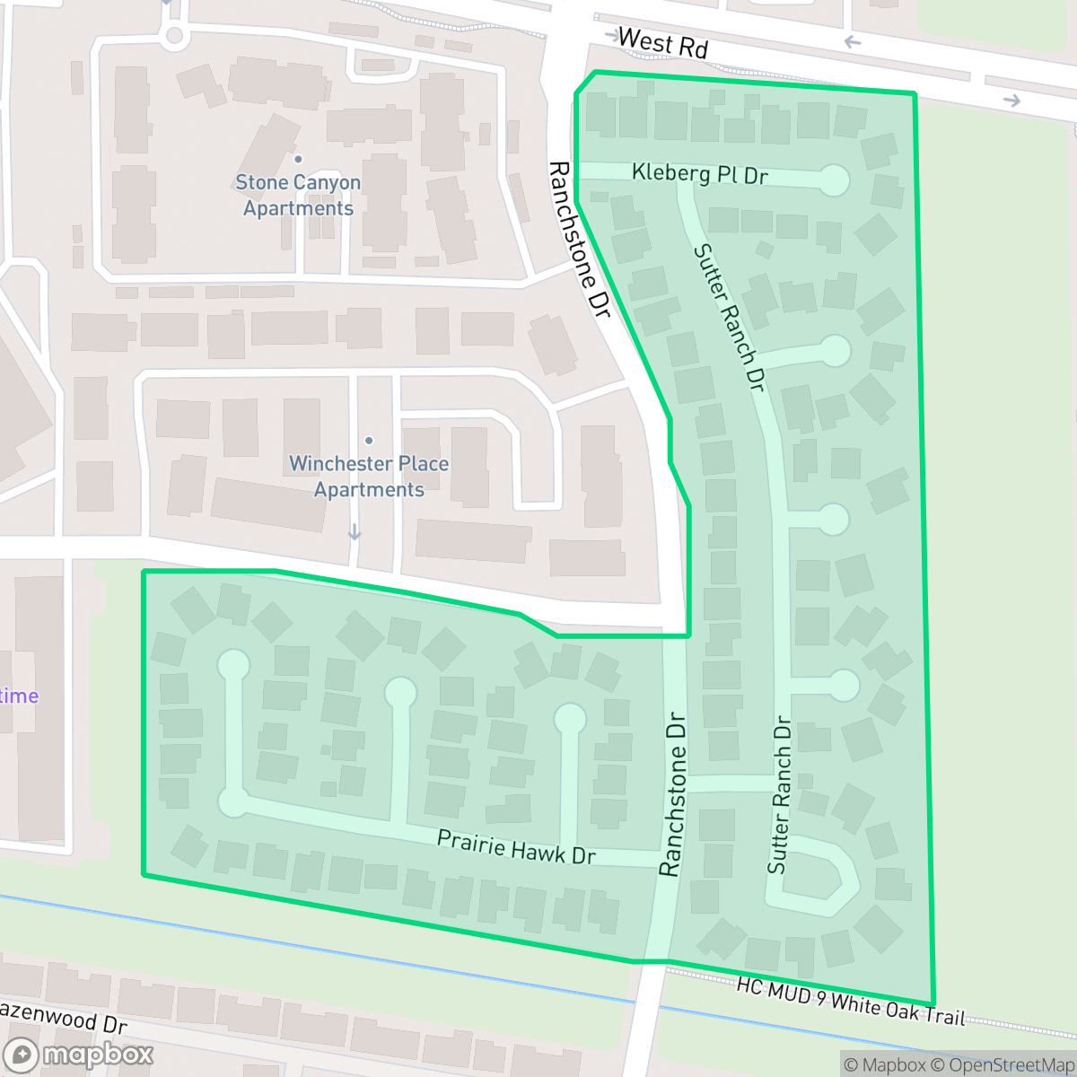 Map showing the location of Winchester Meadows, Houston, TX