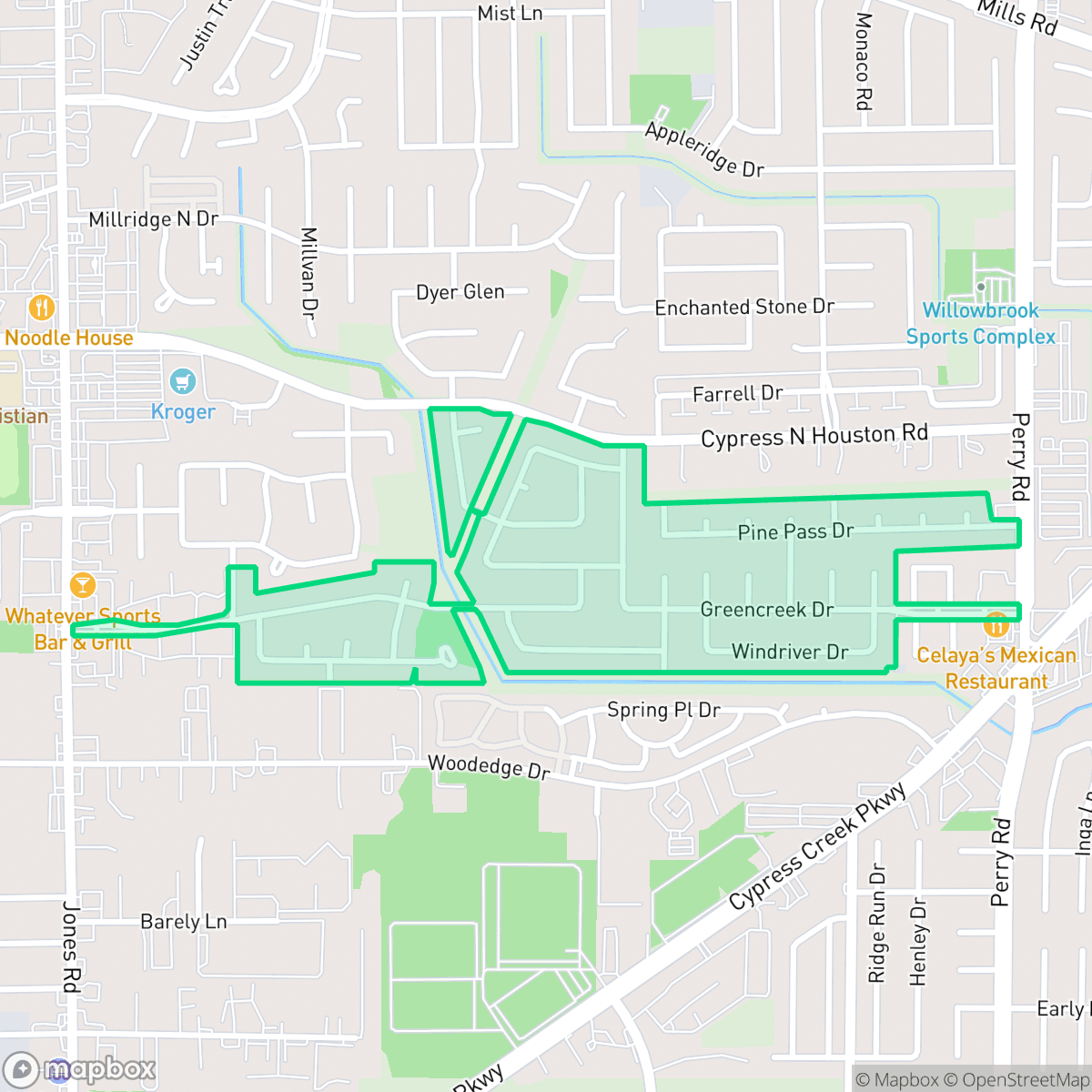 Map showing the location of Woodedge Village, Houston, TX