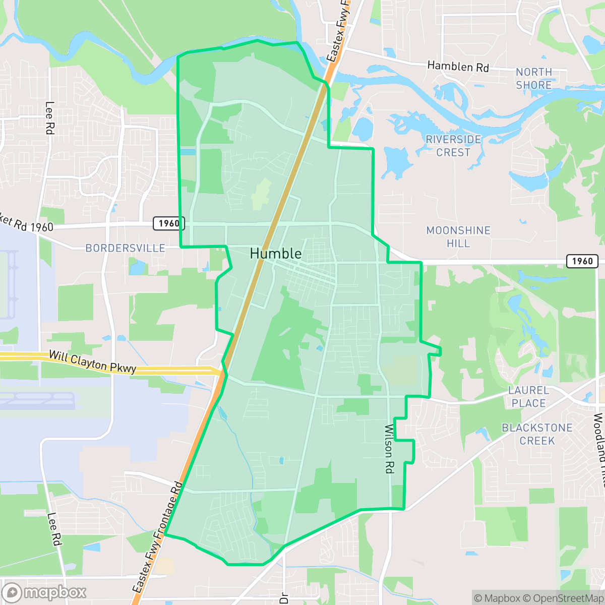 Map showing the location of Humble, TX — coverage area