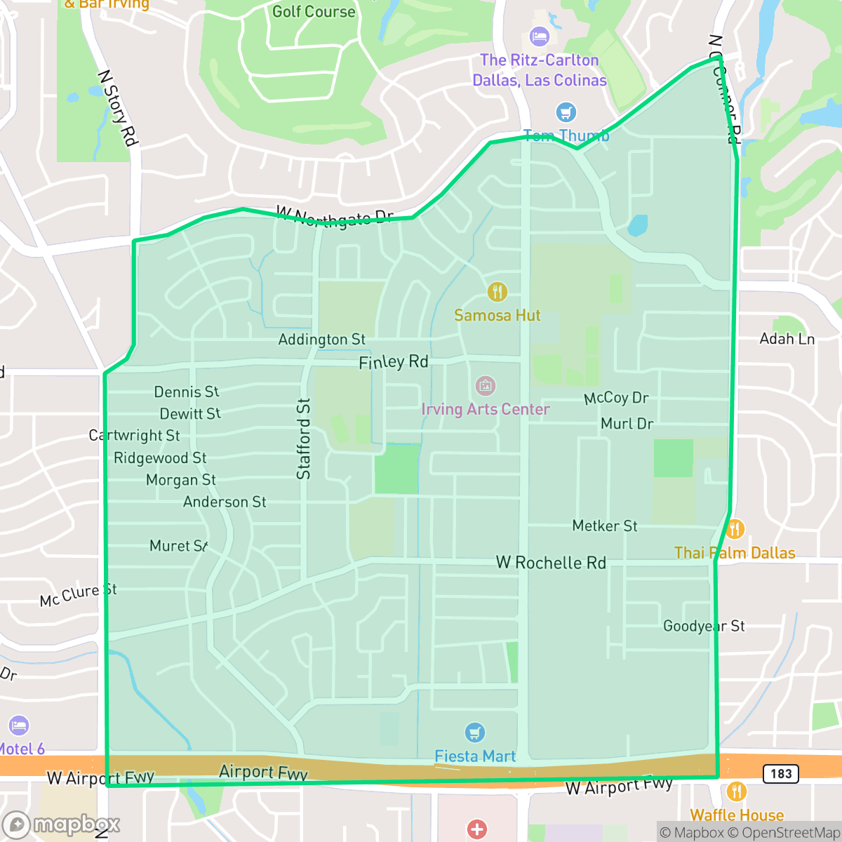 Map showing the location of McArthur, Irving, TX
