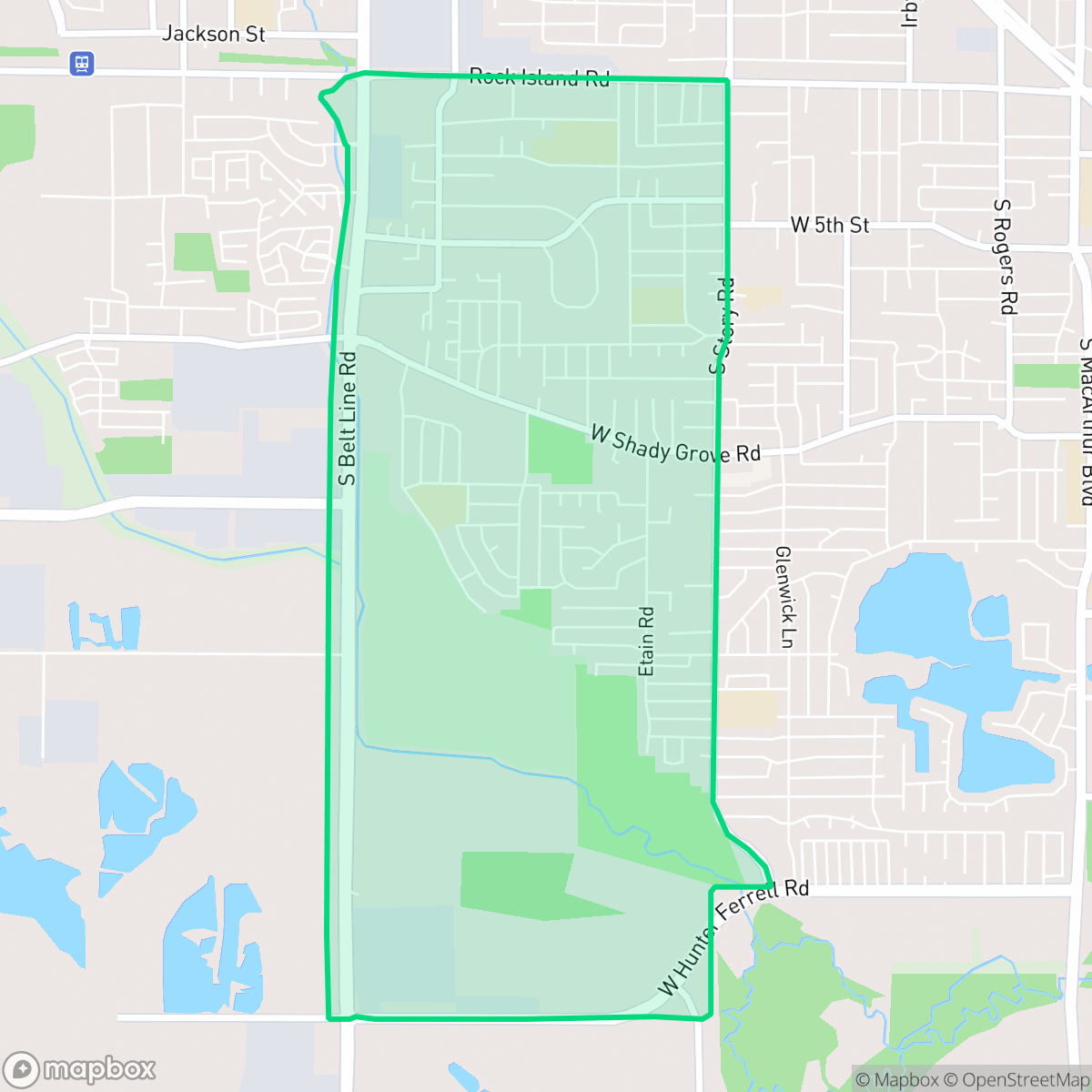 Map showing the location of Running Bear, Irving, TX