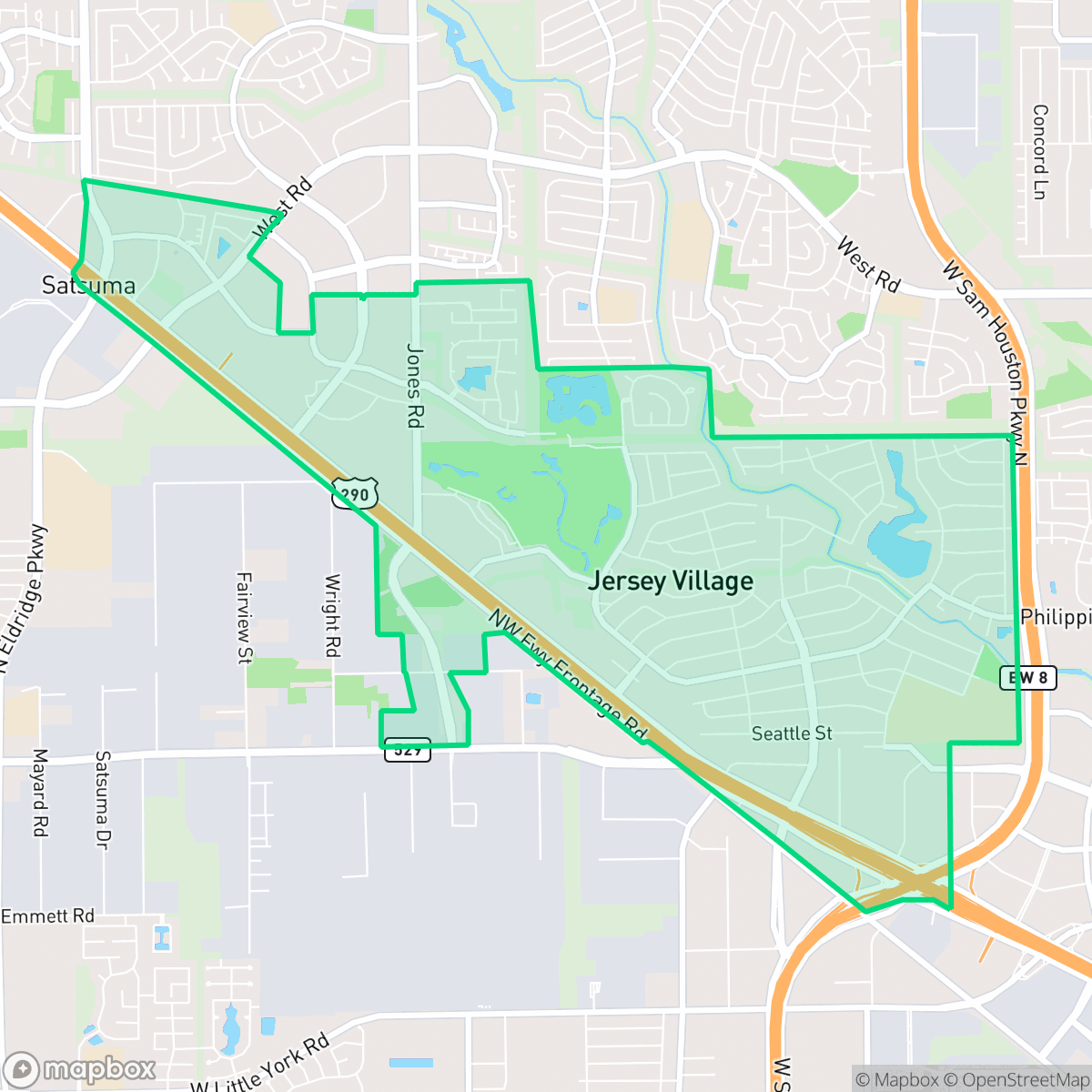Map showing the location of Jersey Village, TX — coverage area