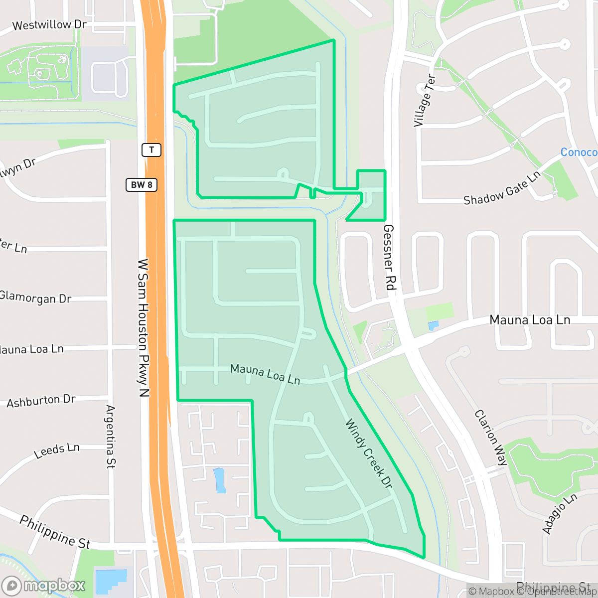 Map showing the location of Windfern Forest, Jersey Village, TX