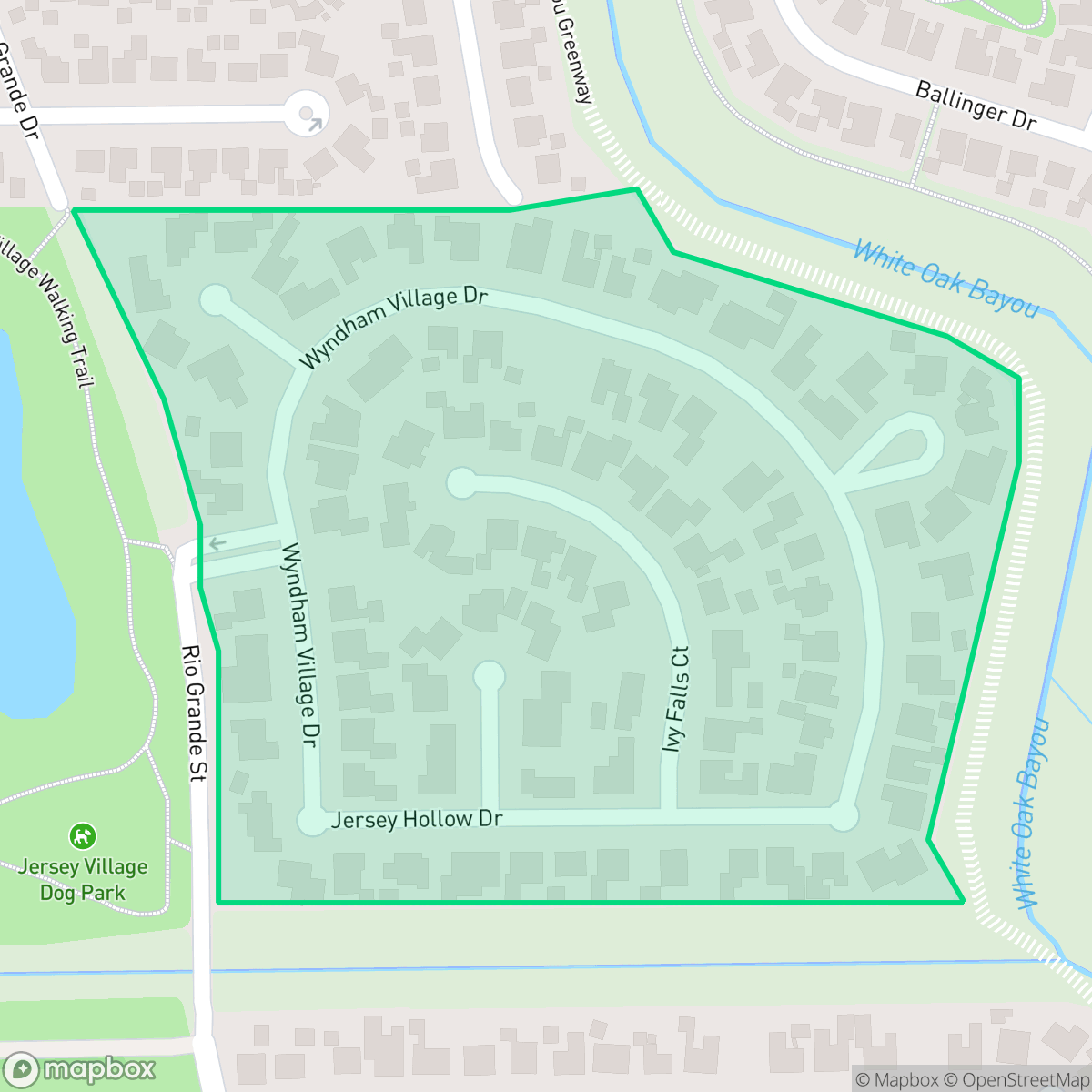 Map showing the location of Wyndham Village, Jersey Village, TX
