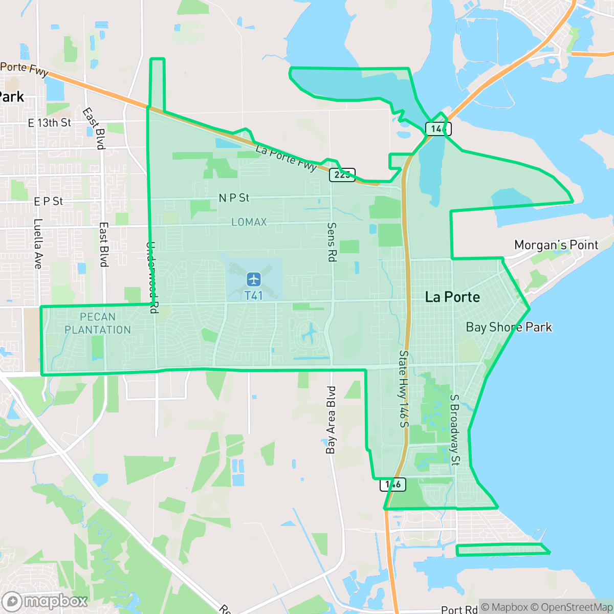 Map showing the location of La Porte, TX — coverage area