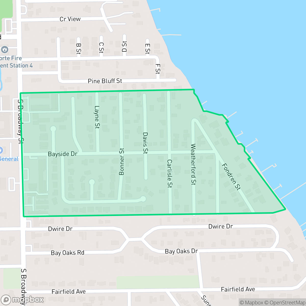 Map showing the location of Bayside Terrace, La Porte, TX